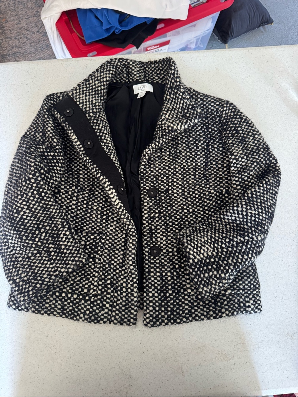 LOFT Black & White Bouclé Short Coat